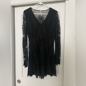 Free people black lace dress long sleeve